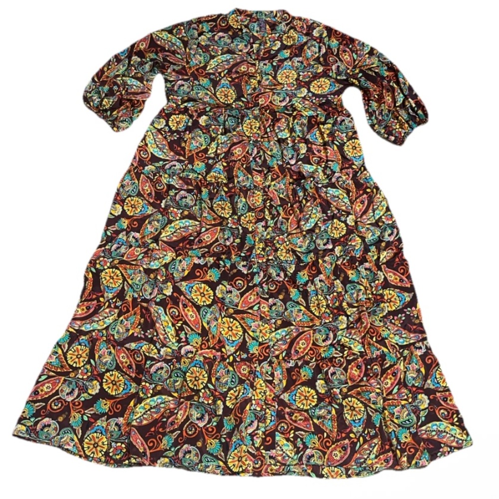 Me 2 Magic Tiered Paisley Floral Retro Bohemian Button‎ Front Maxi Multicolor 2X
